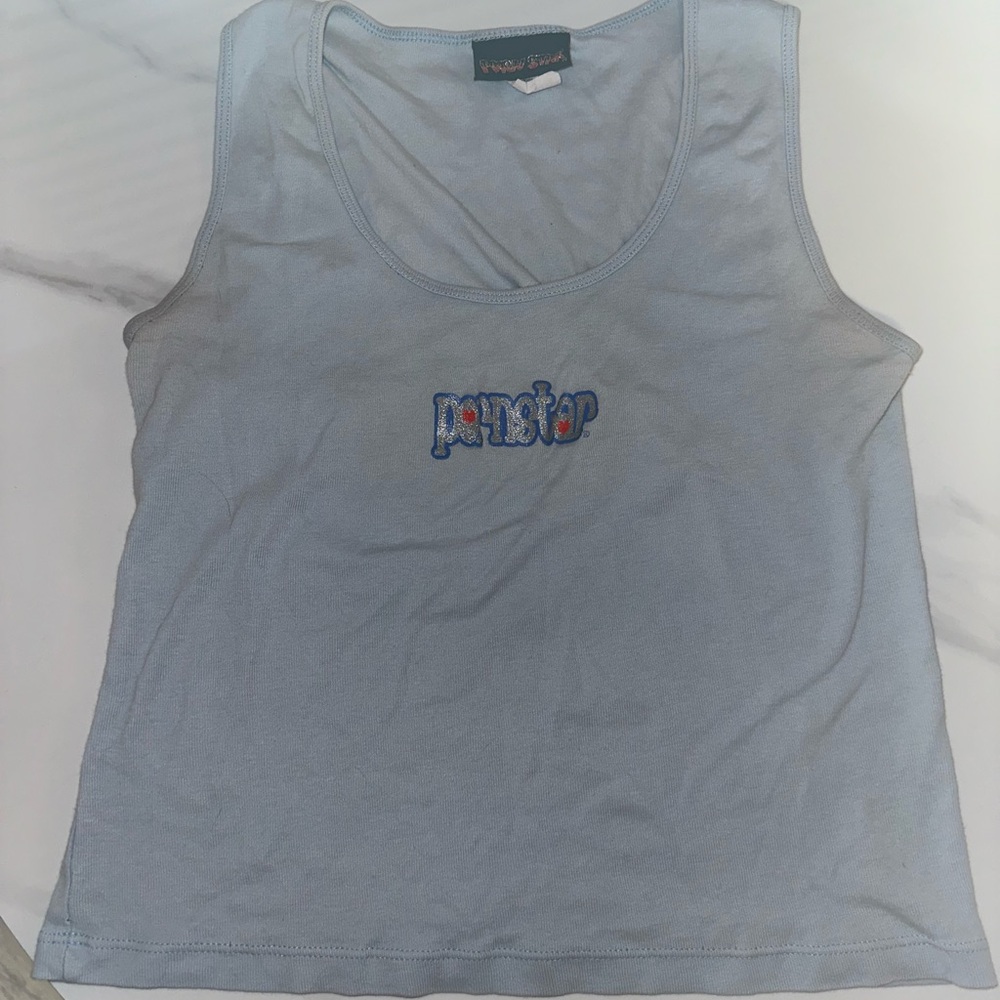 90s pornstar brand tank light blue